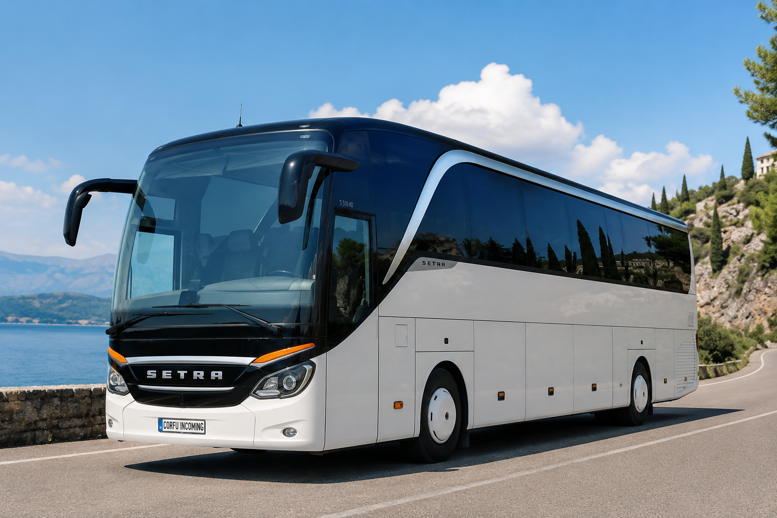 Modern tour coach from our Corfu fleet